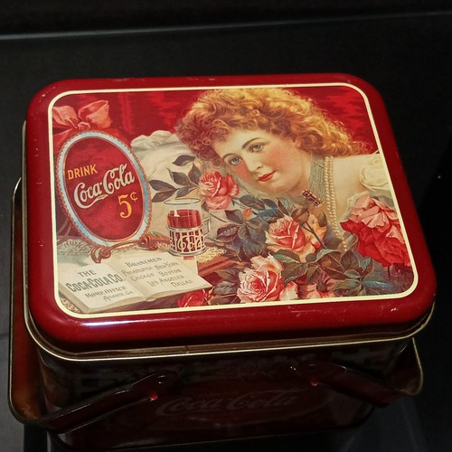 Vintage 1984 Coca Cola Advertising Tin Box w/ Lid & Double Handles Coke Collecti