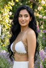 crochet womans handmade boho top festival crop summer s/m cream brown new