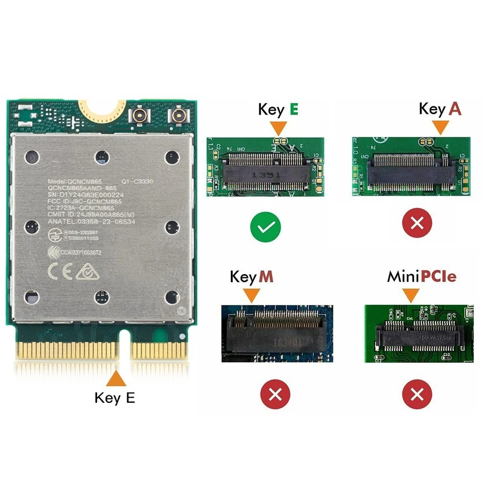 QCNCM865 M.2 Key E Wifi 7 Card Wireless Bluetooth Adapter With Wifi Antenna Sets - Image 2 of 4