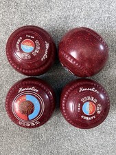 Henselite Tiger Lawn Bowls, Set Of 4, Mega Grip, Size 4 Heavy, Red/Maroon.