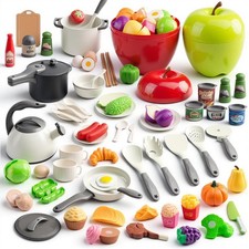 Kitchen Playset Kids Pretend Cooking Play Pots, Pans, Utensils Cookware Gift