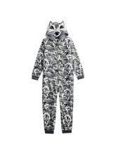 Cuddl Duds Gray Wolf One Piece Pajamas Hoodie Boys XL 14/16 EUC
