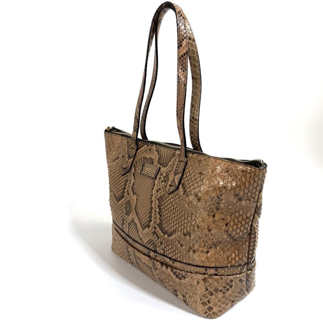 BALLY Python Leather Handbag Tote Brown 25cm Exot… - image 5