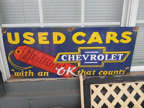 Large Rare Vintage Porcelain Metal Bowtie Chevrolet Sign Auto Truck Car Dealer