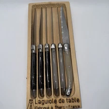 6 Laguiole De Table Jean Dubost Knives French Stainless Blade Blk/Wh Handle A21