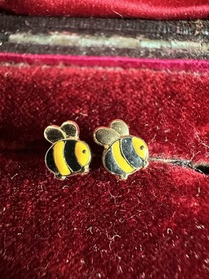 Ohrstecker 9 kt Gold Emaille Biene   kleine 6 mm Honigbienenpfosten   375 gestempelt