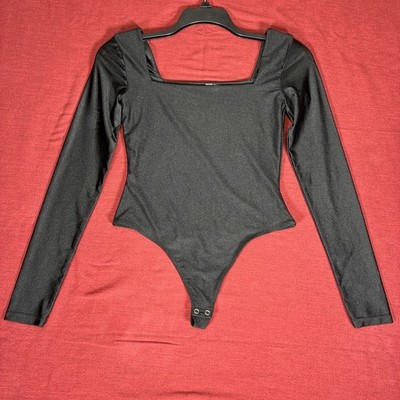 Second Skin By RD Style Square Neck Long Sleeve Black Bodysuit Size Small