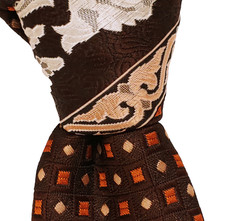 VTG Lilly Dache Tie Mens 4.25 " BOGO Brown Baroque Geo Paris 58" Necktie Woven