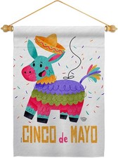 Fiesta of Mayo Garden Flag Set Dowel Summer Cinco de Party Cactus Pinata Sombrer