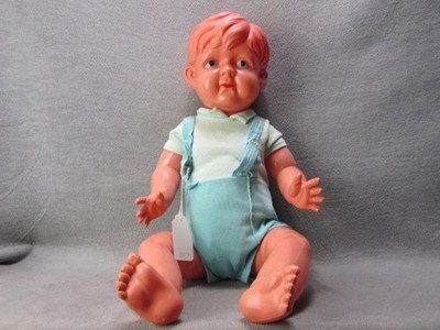 Vintage Celluloid Japan Jointed Male Doll 25'' Deeply Molded Hair Painted Eyes