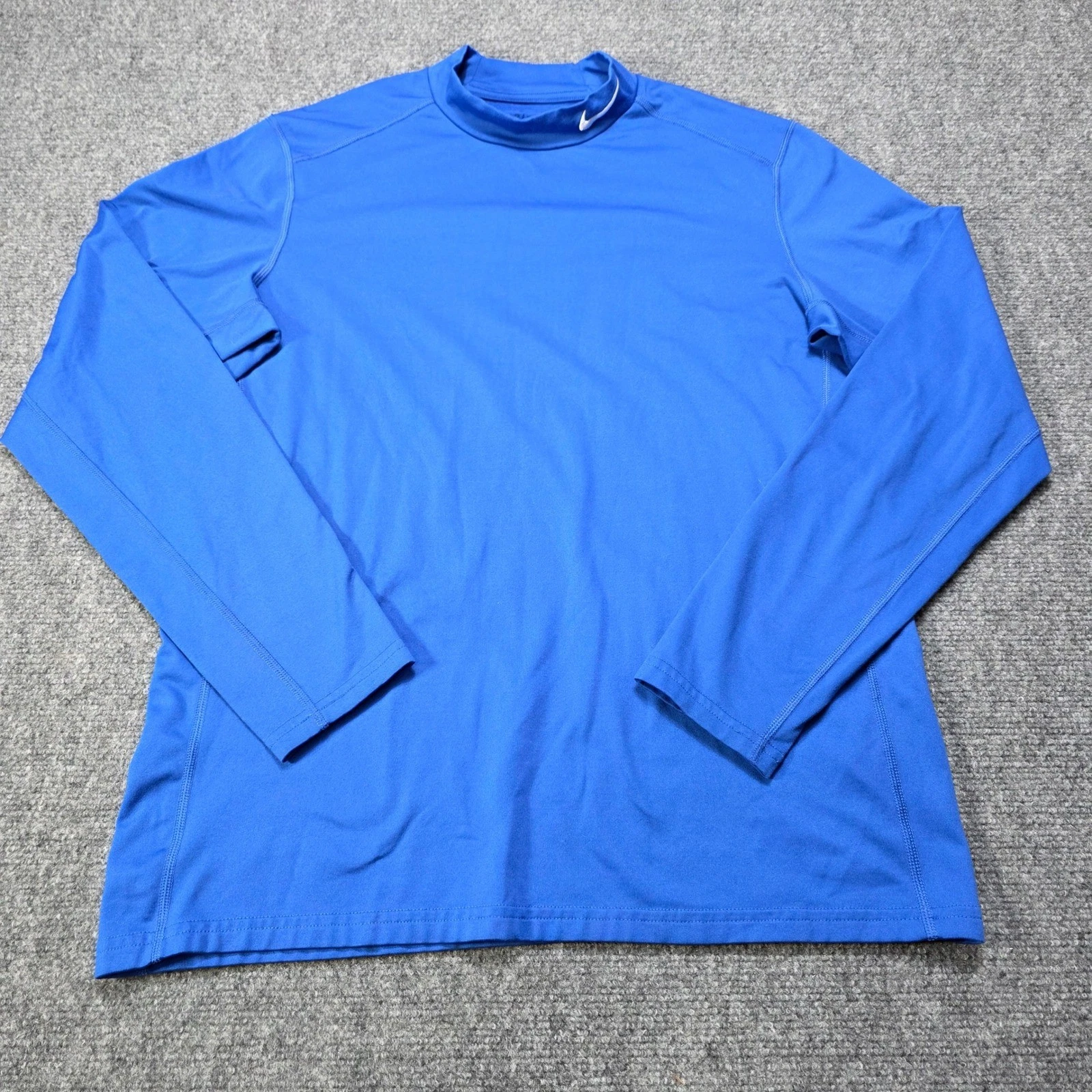 Nike Large Lee Dri Fit LS Mock Neck Athletic Shirt Royal Blue Fitted Fce Lined