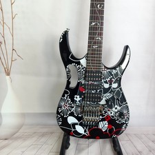 Custom Steve Vai Style JEM Electric Guitar - Black Floral Pattern HSH Pickups