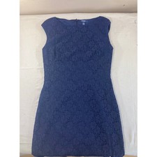 Chaps Navy Blue Lace Sheath Dress Womens Size 8 Knee Length Zipper Back