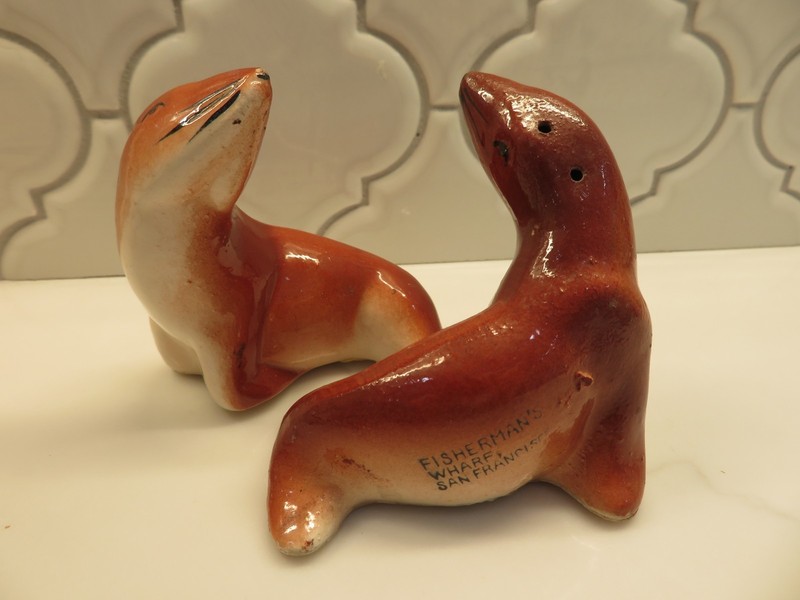 Vintage Souvenir Seals/Sea Lions Repaired Salt & Pepper Shakers