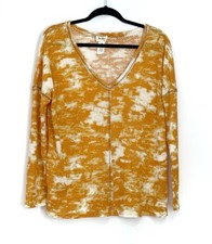 BiBi Boutique Oversized Top Womens Small Yellow White Tie Dye Waffle Knit Shirt