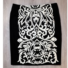 J. McLaughlin Womens Black White Scroll Damask Print Pencil Skirt Size 4 Graphic