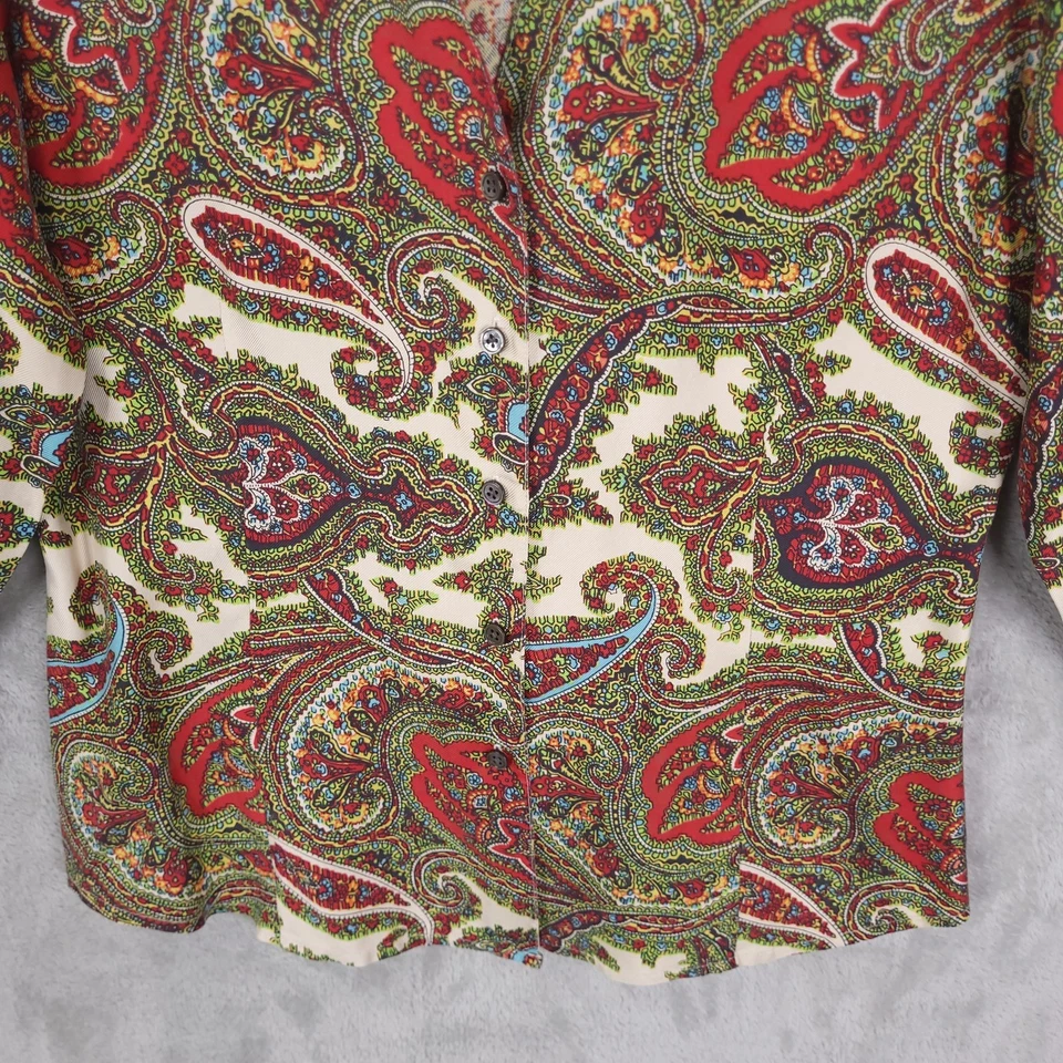 Talbots Pure Silk Paisley Button Up Long SIeeve Collared Blouse Size 12 Vintage - Image 2 of 4