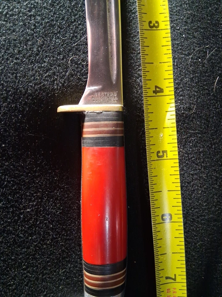 CUCHILLO BLDE FIJO VINTAGE WESTERN BOULDER, COLOR P48A MANGO ROJO, sin funda Foto 3 de 4