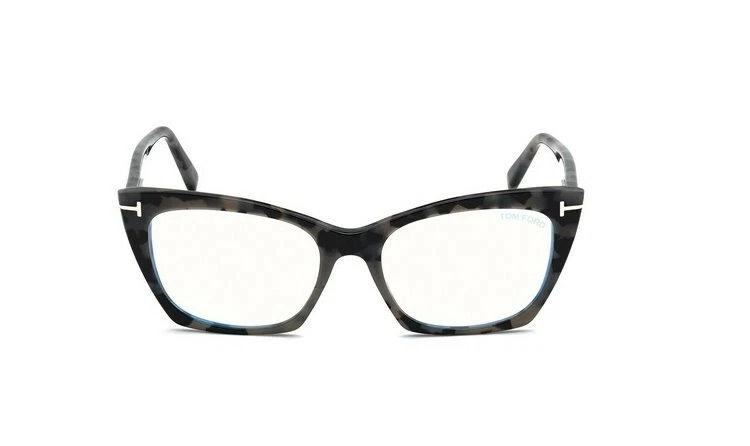 Óculos Tom Ford FT5709B 056 cinza escuro brilhante Havana azul bloco olho de gato - Imagem 3 de 4