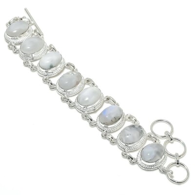 Collier Argent Sterling 925 Main Avec Pierre De Lune Arc-en-ciel - Longueur 18 Pouces, Fait Main En Inde
