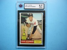 1961 TOPPS MLB BASEBALL CARD #77 DICK STIGMAN KSA 8.5 NM/MINT+ '61 TOPPS GL