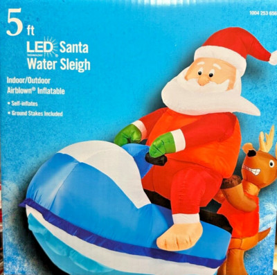 NEW 5 FT TALL LED SANTA CLAUS REINDEER WATER SLEIGH JET SKI INFLATABLE GEMMY