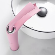 Romantic Pink Color Bathroom Sink Mixer Tap One Hole Wash Basin Waterfall Faucet