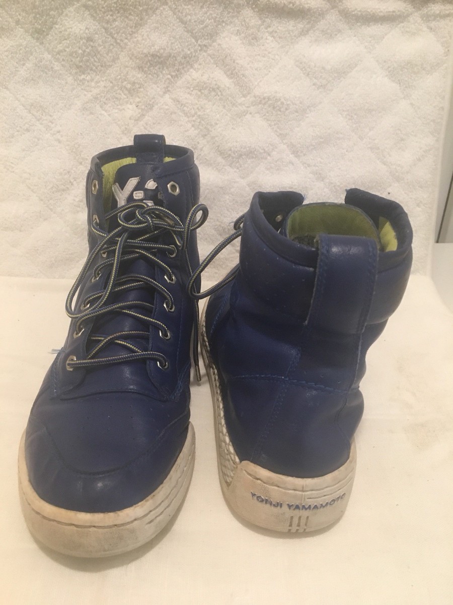 靴 09ss y-3 All leather hitop sneaker YOHJI YAMAMOTO Y-3 HIGH TOP SNEAKERS ALL BLUE LEATHER SHOES SZ 9