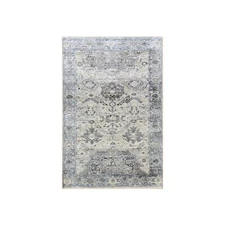3'x5'2" Gray Hand Knotted Oushak Pure Silk And Textured Wool Rug R75037
