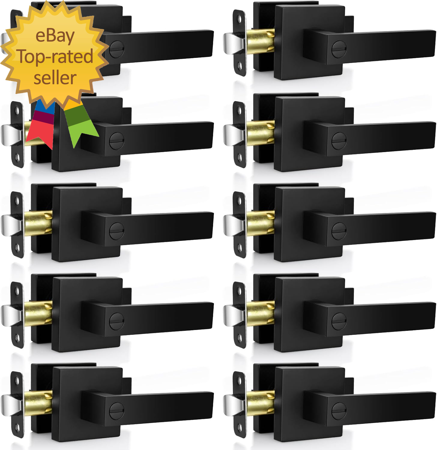 Privacy Door Lock, 10 Pack Matte Black Keyless Door Handles Interior Heavy Duty-image