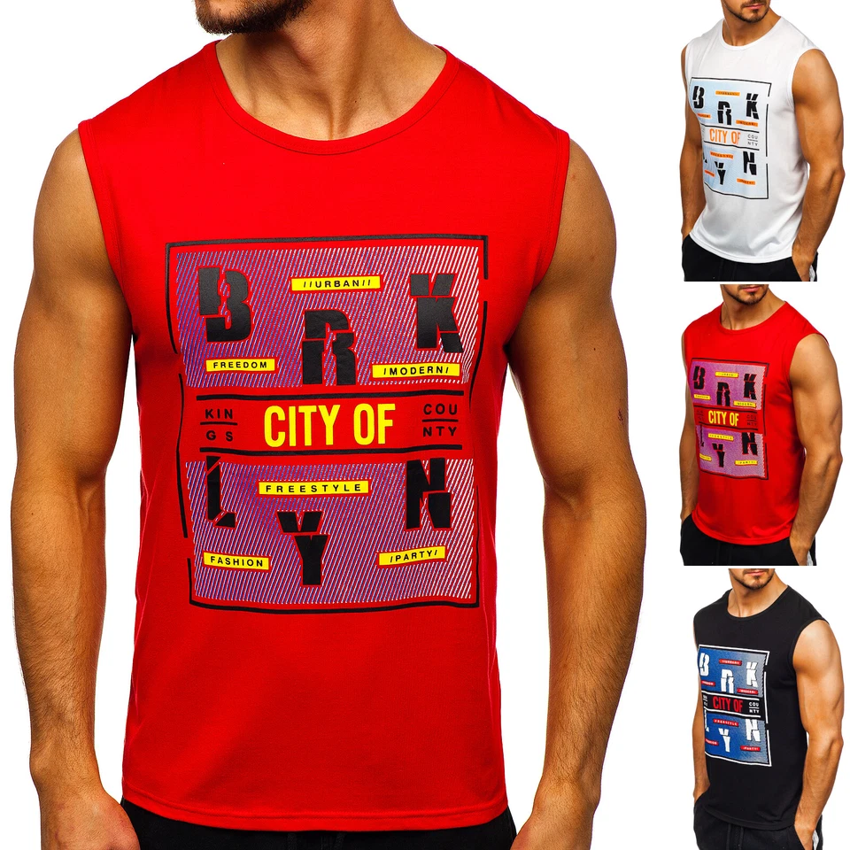 Tank Top Tanktop T-Shirt Tee Achselshirt Muskelshirt Aufdruck Herren BOLF Print - Bild 1 von 1