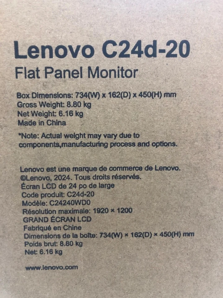 lenovo 24" flat panel monitor model: C24d-20  LED BACKLIGHT  - Image 3 of 4