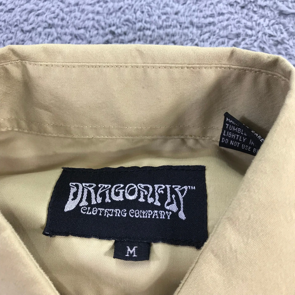 Camisa De Colección DragonFly Para Hombre Mediana Abotonada Verde Bordada Campamento Hawaiano Foto 3 de 4