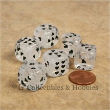NEW 6 Clear Cirrus Swirl w/ Heart Pips Dice Set 16mm Six Sided RPG D D Game D6