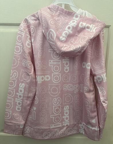 Adidas Girls Pink AOP Graphic Logo Pullover Hoodie Hoody SZ 12-14 LG Regular Fit - Picture 5 of 9