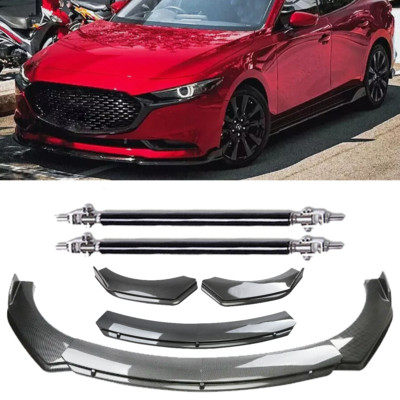 For mazada 3 Carbon Fiber Style Front Bumper Lip Spoiler +Strut Rod Body Kits