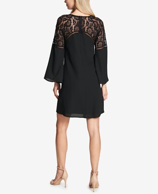 Kensie Womens Bell Sleeves Knee-Length Party Dress Black 4