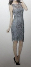 Adrianna Papell Women's Gray Lace Sheath Sleeveless Cocktail Dress-Medium-New