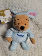 2000 UK Disney Winnie Pooh BLUE stripe EASTER BUNNY bean bag plush beanie mbbp