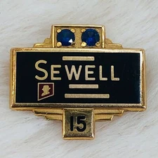 Sewell Clothing Company Employee 15 Year Service Award 10k GF Sapphire Lapel Pin