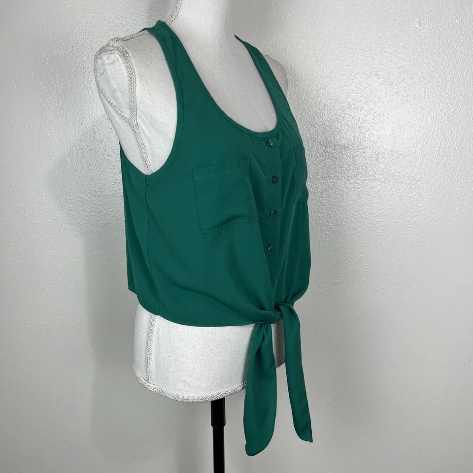 Camiseta sin mangas Sarah Bentley para mujer mediana verde cuello redondo abotonada lazo cintura recortada Foto 4 de 4