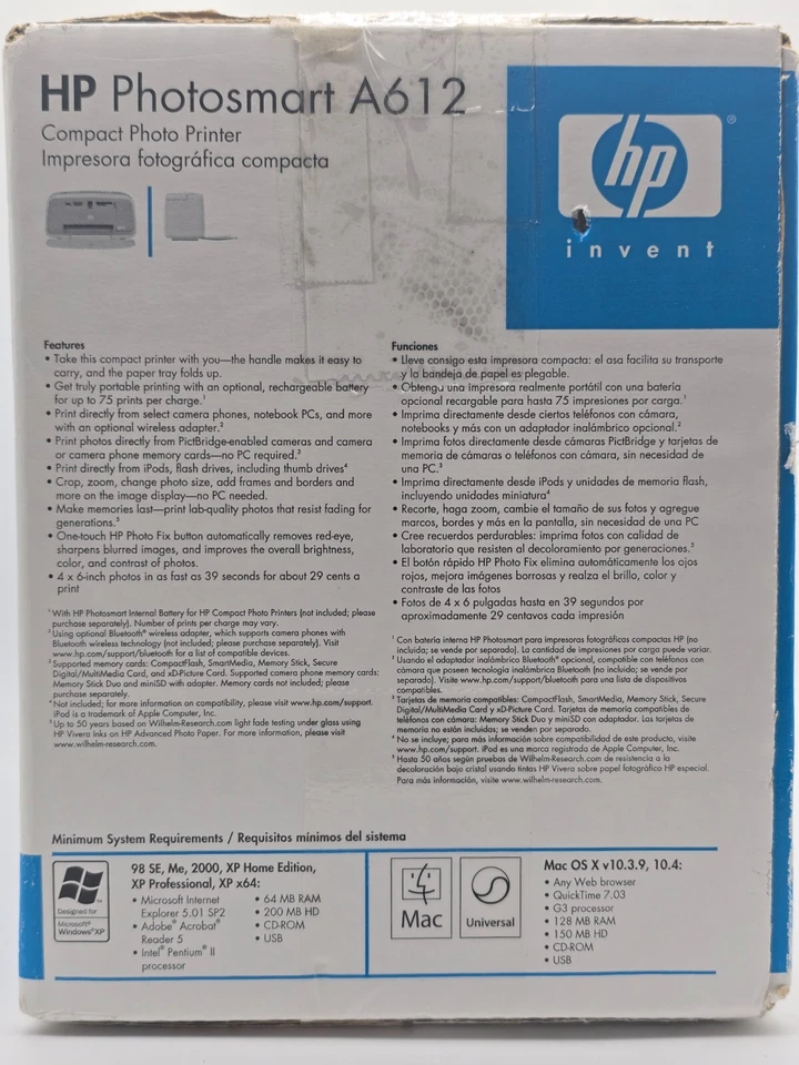 HP Photosmart A612 Portable Inkjet Photo Printer 2.4" LCD BRAND NEW - Image 4 of 4