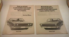 Vtg 1969 Car Print AD '69 AMC REBEL 4-DOOR & RAMBLER 2-DOOR SEDAN 16"X11"  2pgs