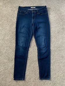 Levis 711 Dark Blue Wash Skinny Jeans Denim Stretch Mid Rise Womens Size 28 x 28