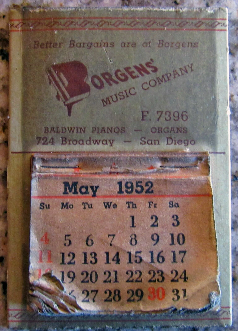 Borgens' Music Co. San Diego Mini Calendar !952-53 | eBay
