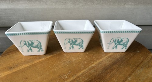 Ciroa Aqua Blue Elephants Square Dessert Appetizers Nuts Dip Bowls 4"-3