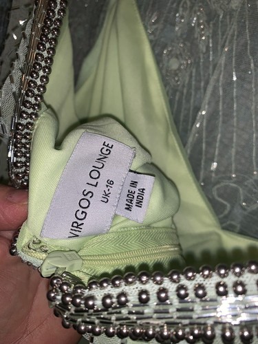 Virgos Lounge Light Green Sequin & Bead Detail Short Sleeve Dress Size 16 - Picture 6 of 10