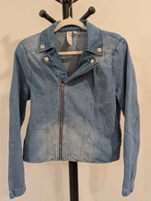 Dolan Left Coast Denim Light Blue Ombre Moto Jean Jacket. Zipper. Anthropologie
