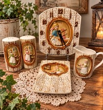 Vintage 5 Pc. Sears Roebuck 1978 Pioneer Woman Clock, S & P Shakers & Spoon Rest