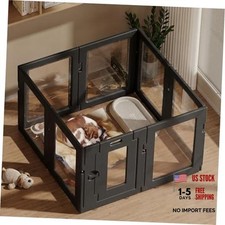 Clear Acrylic Dog Playpen Indoor, Puppy Cat Small Pet Black 8 Panels - 24 In